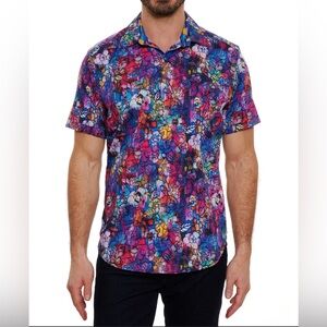 Robert Graham VALERIO Floral Skull Men’s Size 2XLT Short Sleeve Colourful Shirt